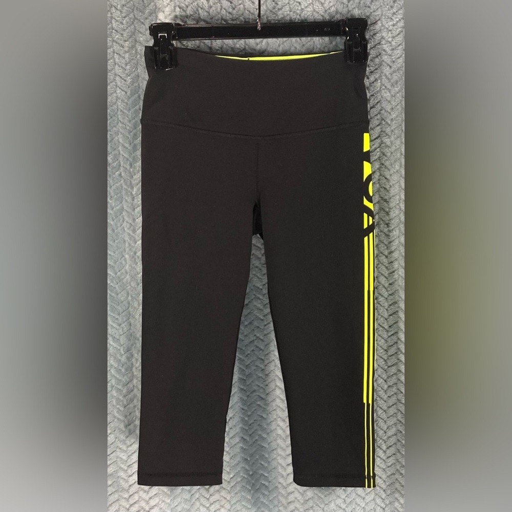 Victoria's Secret Black Leggings with Neon Yellow Accents